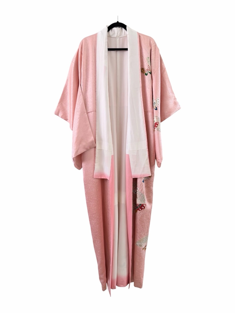 Soft Pink Women's Japanese Kimono Robe Butterfly Details White Lining One Size